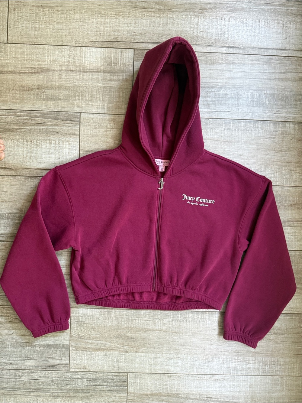 Juicy Couture Cropped Full-Zip Hoodie – Maroon, Size XL